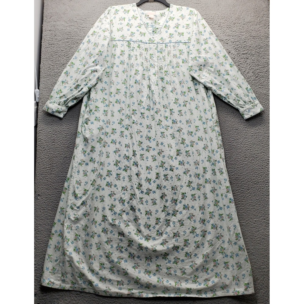 Adonna Flannel Nightgown Dress Womens 2X Multi Floral Pleated Long Sleeve EUC